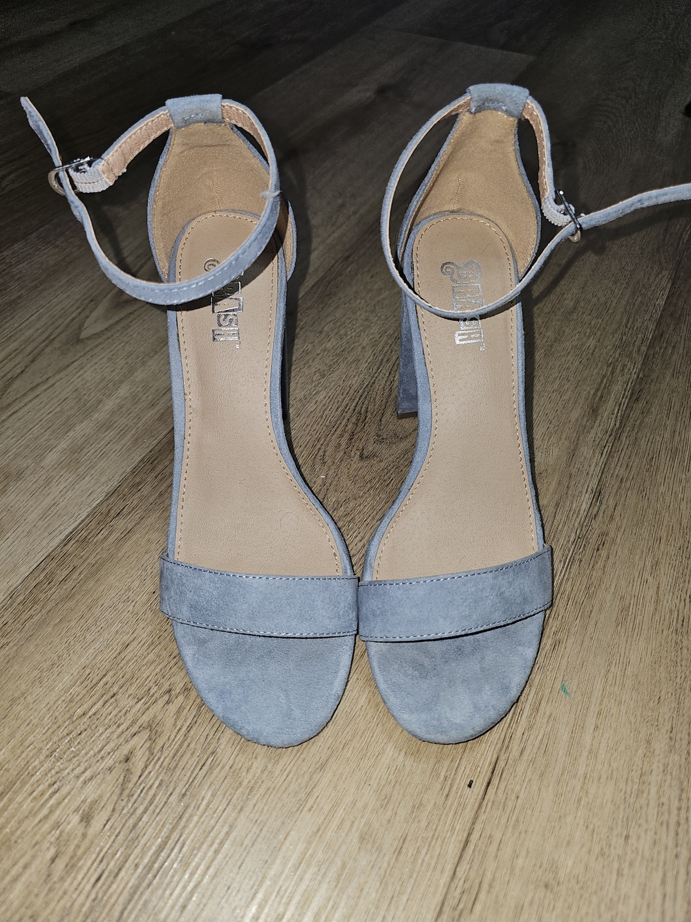 Brash Light Blue Suede Ankle-Strap Block Heels